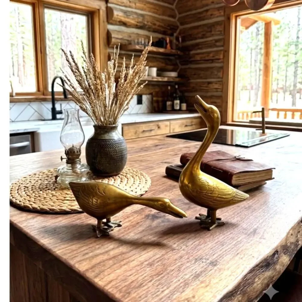 vintage solid brass goose figurines mid century modern cottage man cave granny